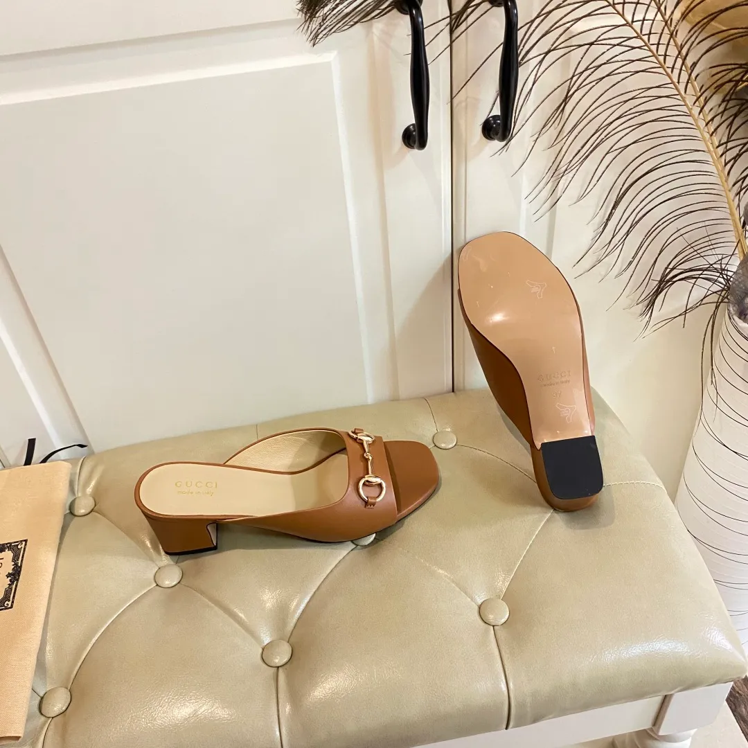 👟👟Ex-factory price 440👟👟, Gucci classic slippers, cowhide surface, sheepskin lining, 5cm heel, size 35-42 (custom-made sizes 43 and 44 are non-refundable)